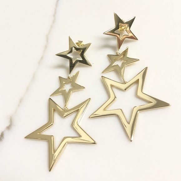 14k Gold over Sterling Silver Star Earrings - Picture 2 of 7